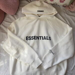 Essentials Cream Hoodie with Black Print